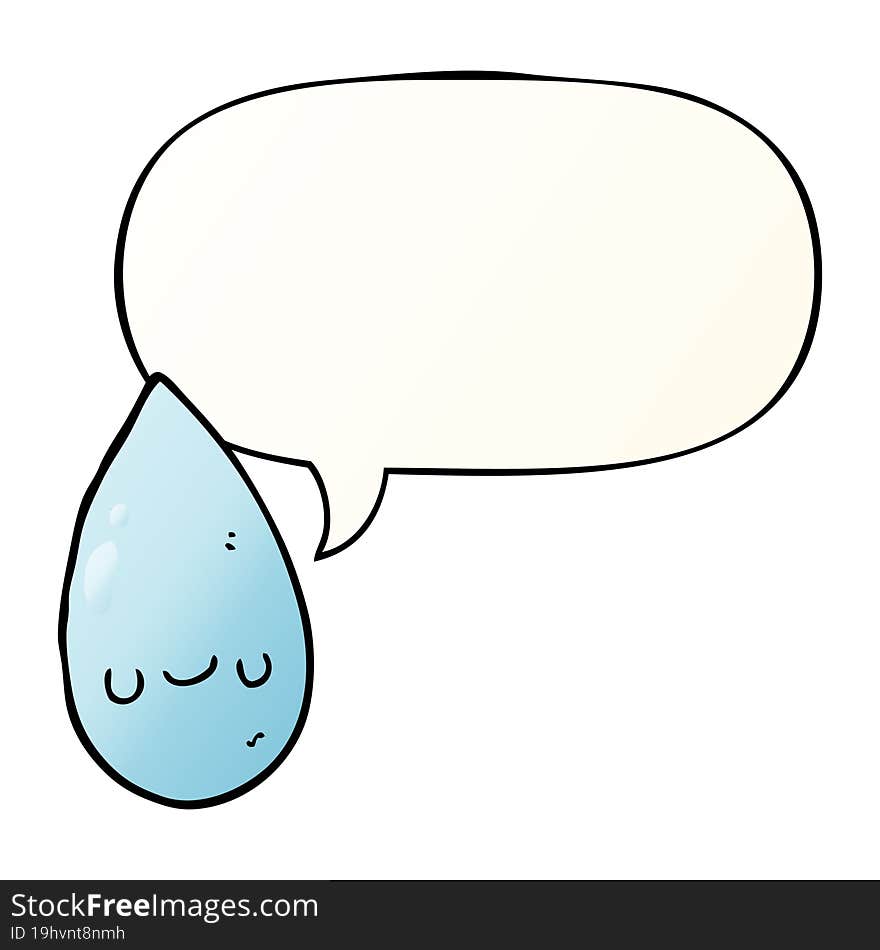 cartoon cute raindrop and speech bubble in smooth gradient style