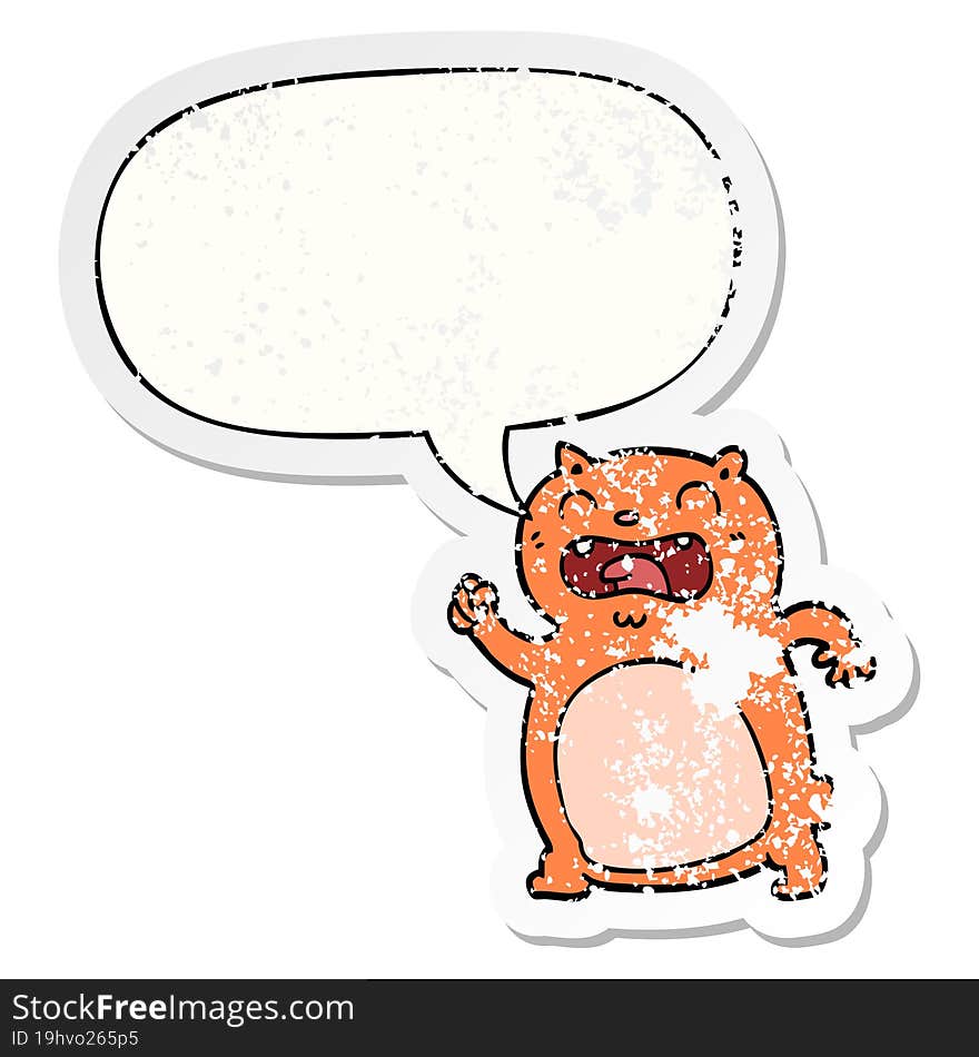 Cartoon Cat And Speech Bubble Distressed Sticker