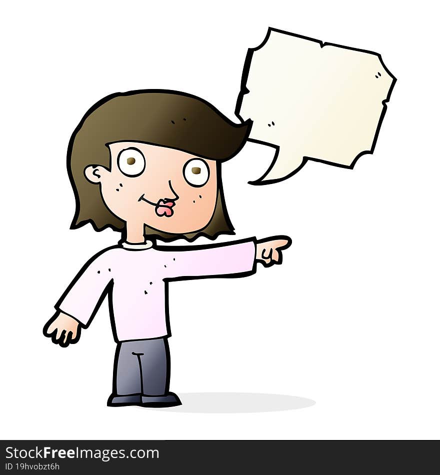 Cartoon Pointing Person With Speech Bubble