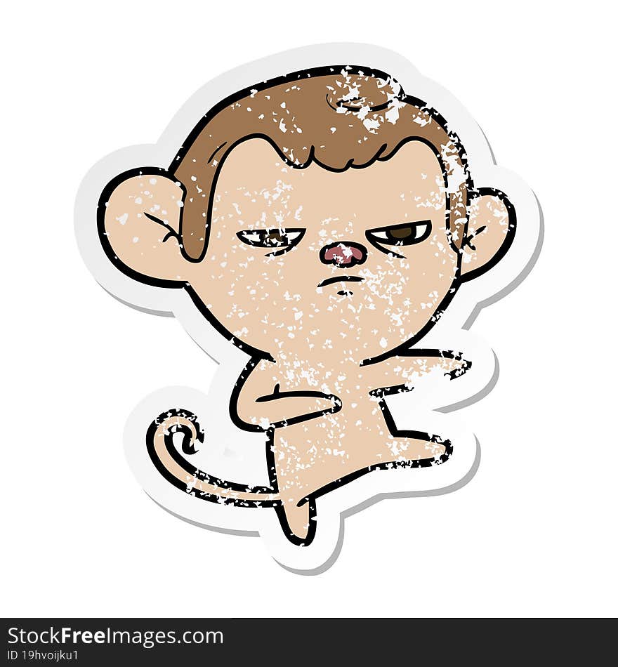 distressed sticker of a cartoon annoyed monkey