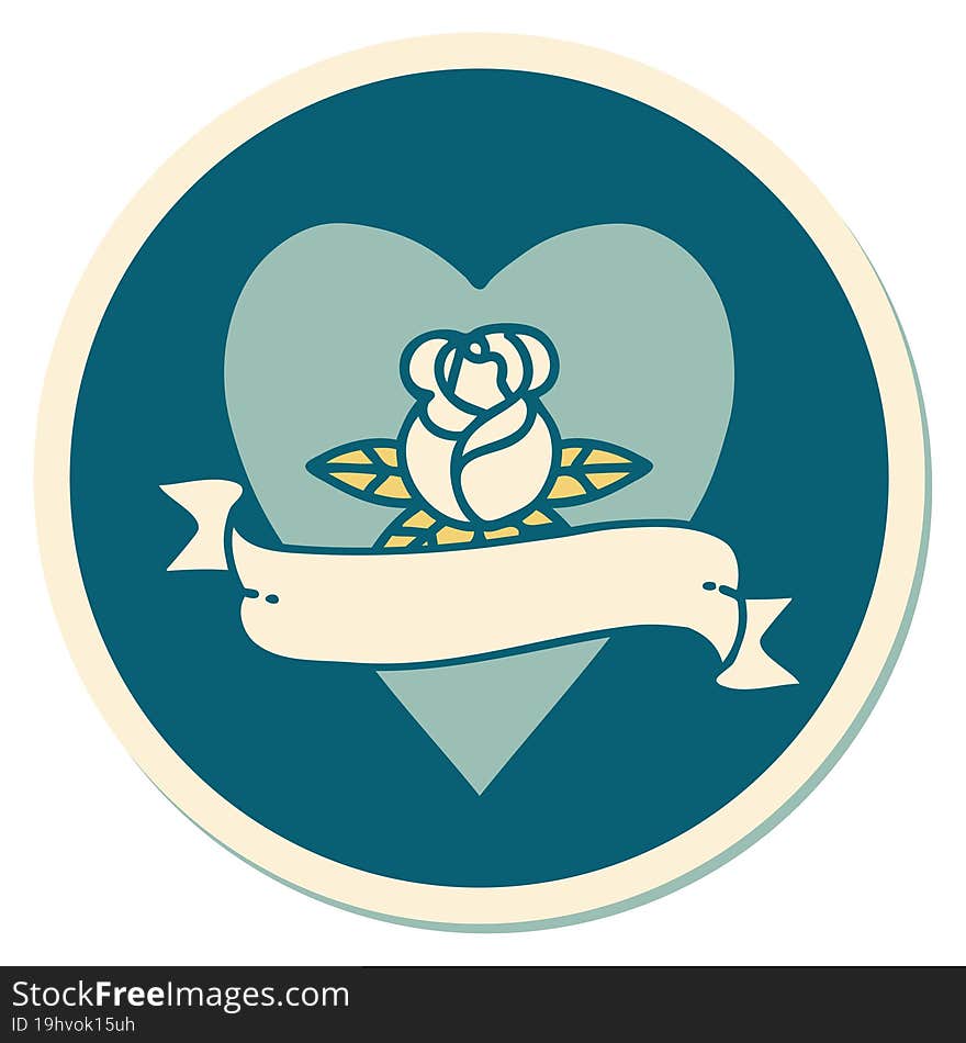 sticker of tattoo in traditional style of a heart rose and banner. sticker of tattoo in traditional style of a heart rose and banner