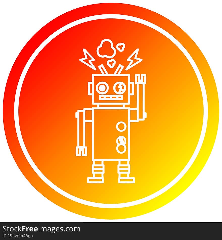 malfunctioning robot circular icon with warm gradient finish. malfunctioning robot circular icon with warm gradient finish