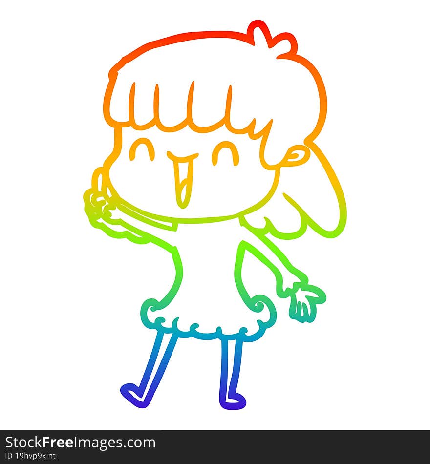 rainbow gradient line drawing of a cartoon woman