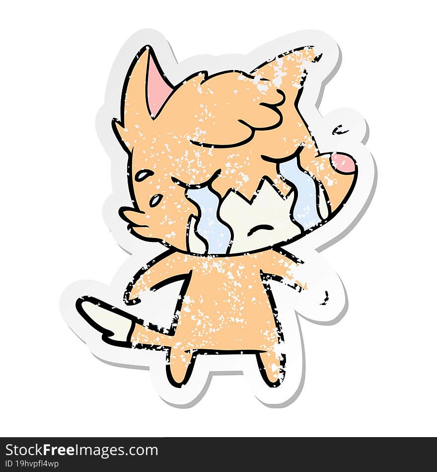 distressed sticker of a crying fox cartoon