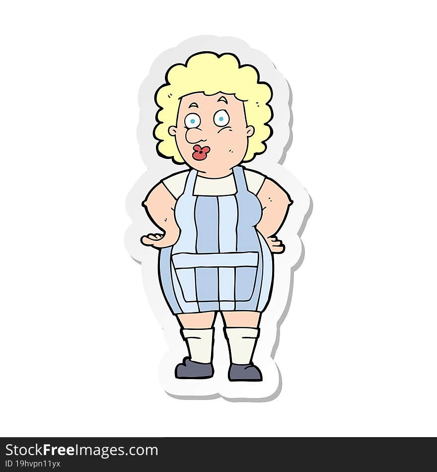 Sticker Of A Cartoon Woman In Kitchen Apron