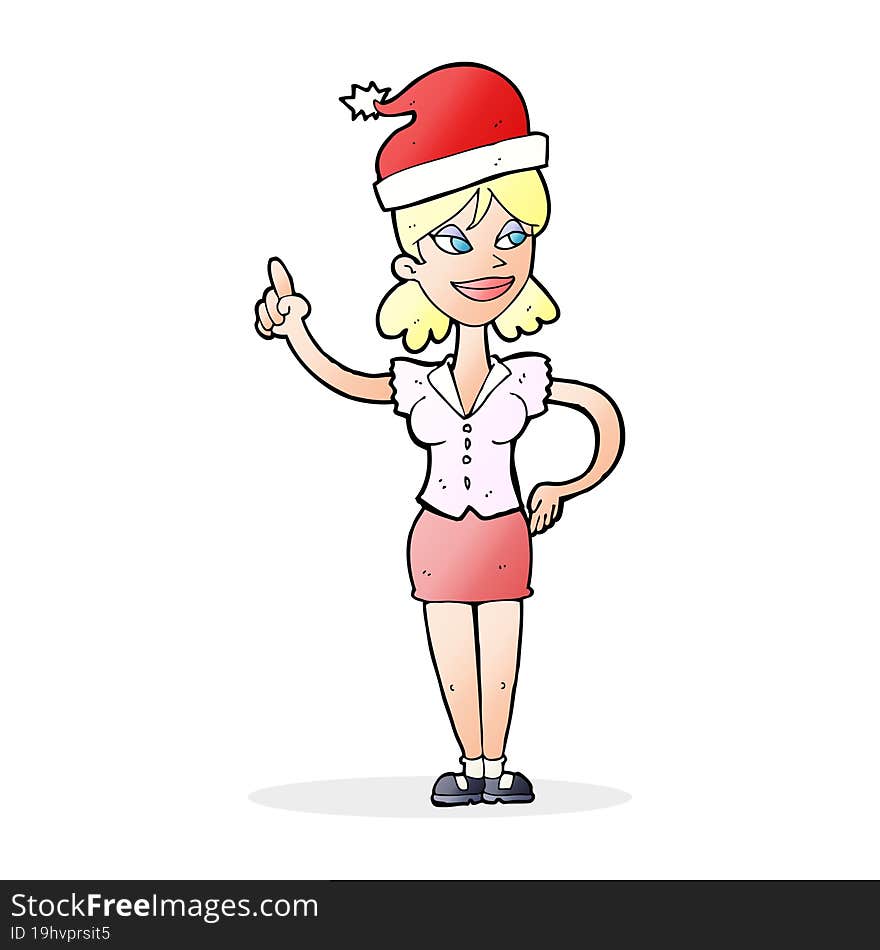 cartoon woman in christmas hat with idea