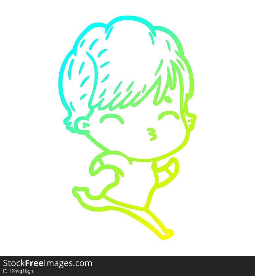 cold gradient line drawing cartoon woman thinking