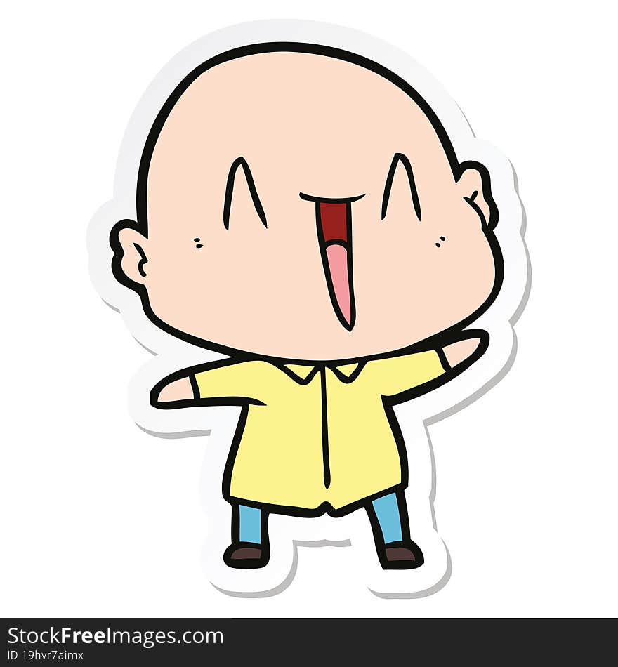 Sticker Of A Happy Cartoon Bald Man