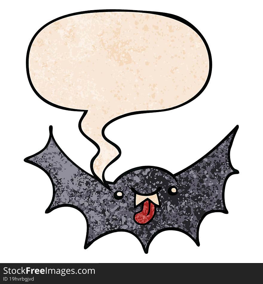 cartoon vampire bat and speech bubble in retro texture style