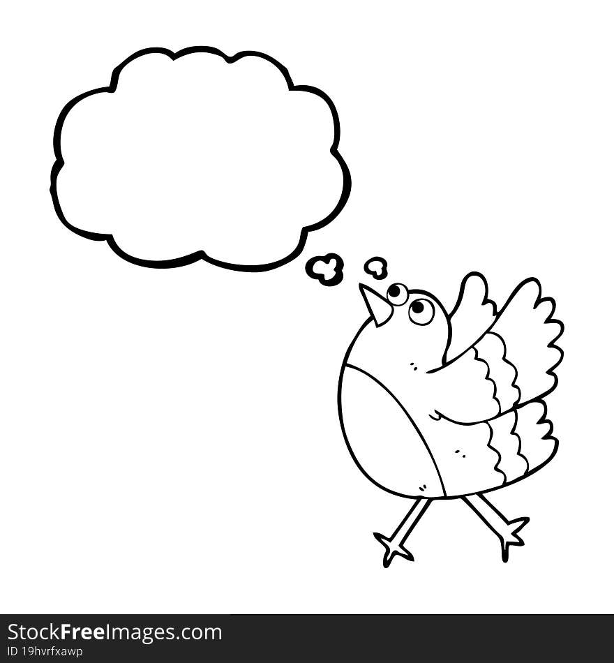 freehand drawn thought bubble cartoon happy bird