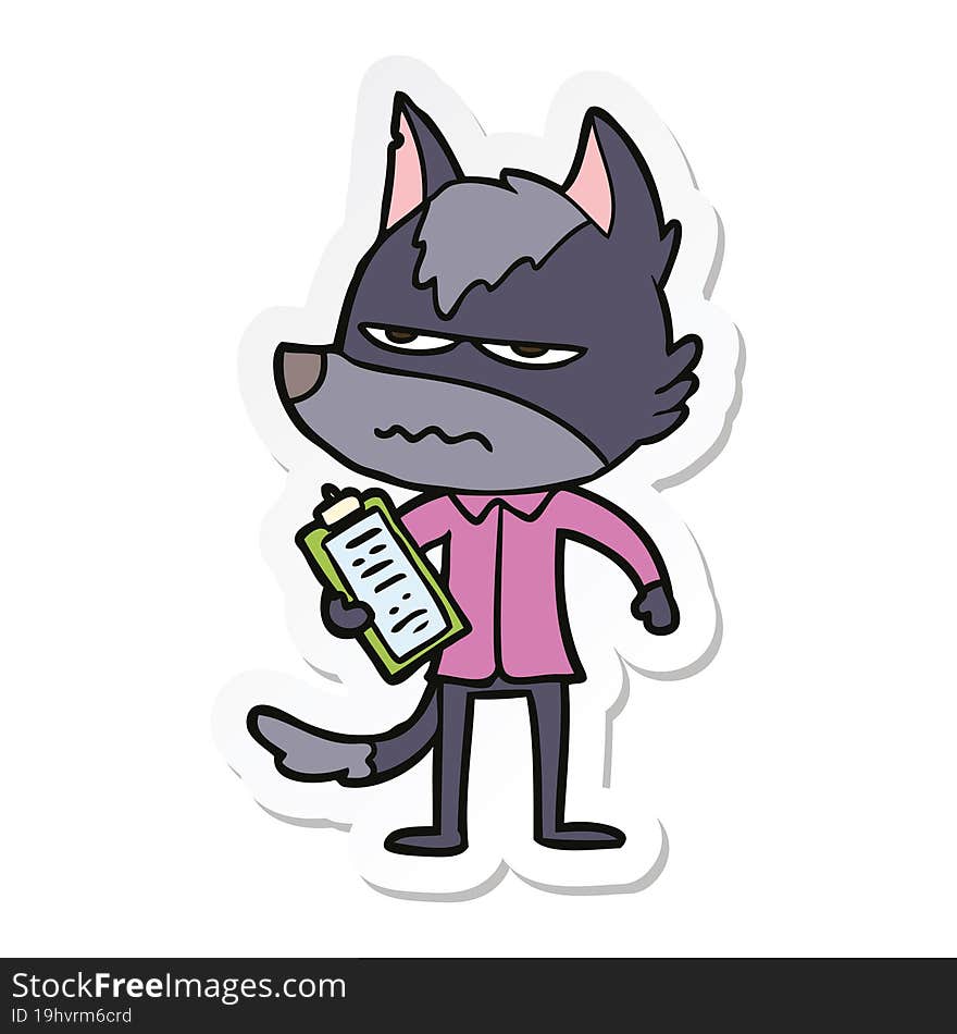 sticker of a cartoon annoyed wolf