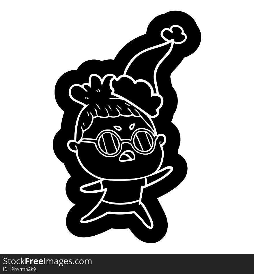 cartoon icon of a annoyed woman wearing santa hat