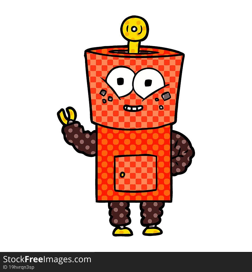 happy cartoon robot waving hello. happy cartoon robot waving hello