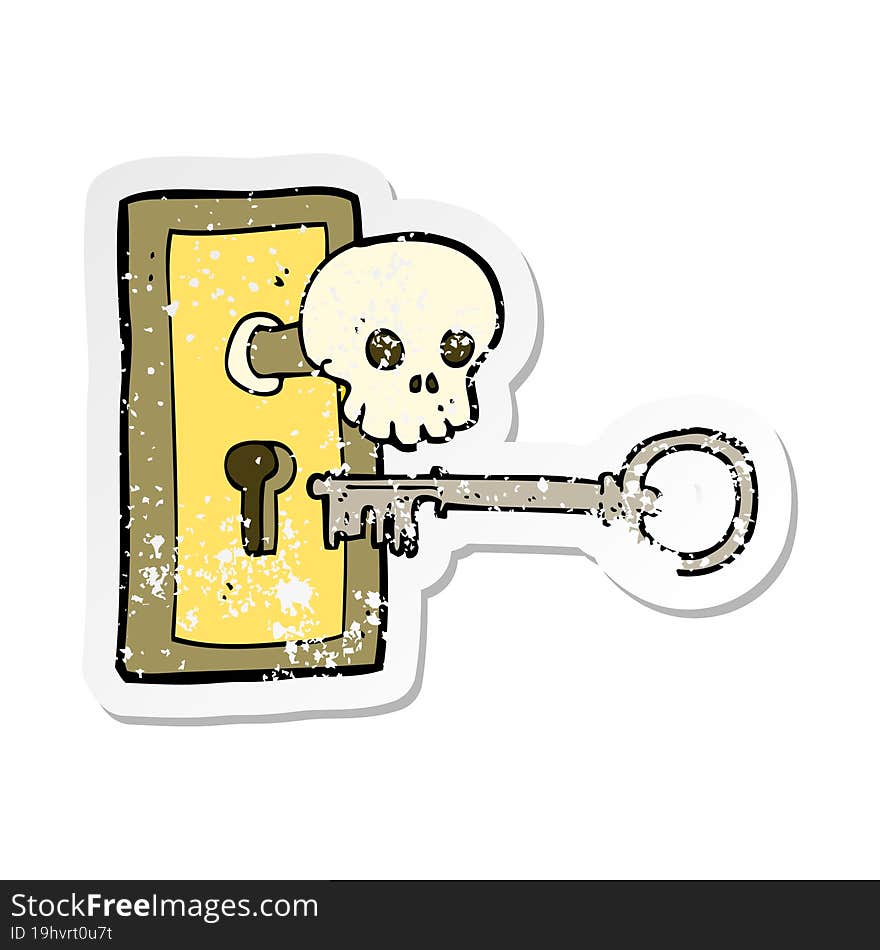 retro distressed sticker of a cartoon spooky door knob