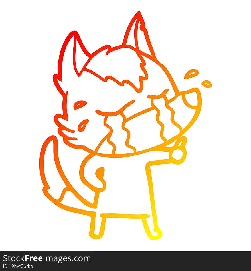 warm gradient line drawing cartoon crying wolf