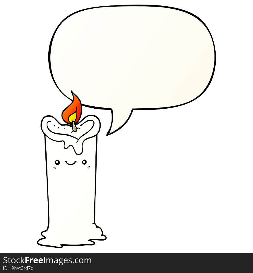 cartoon candle and speech bubble in smooth gradient style