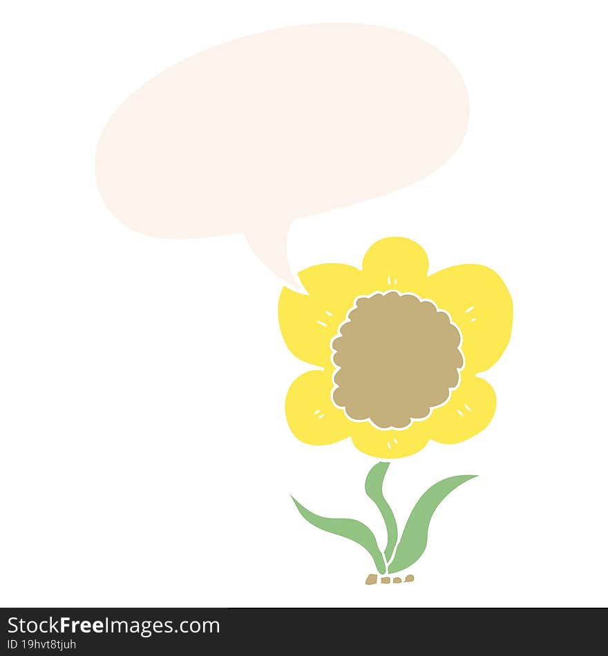 cartoon flower with speech bubble in retro style