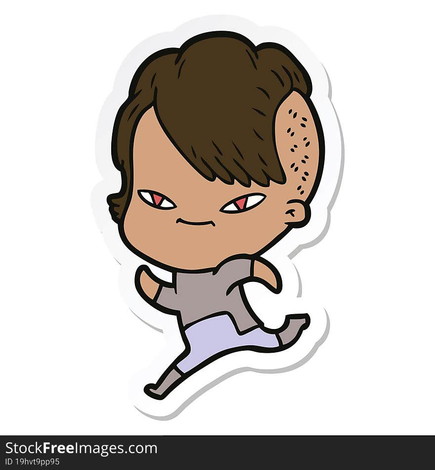 sticker of a cute cartoon girl with hipster haircut