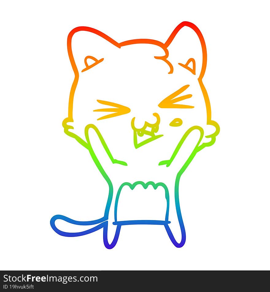 rainbow gradient line drawing cartoon cat hissing