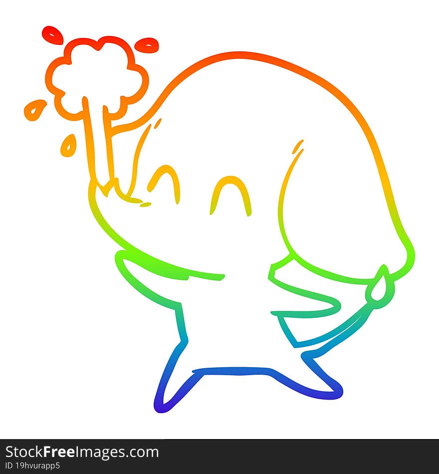 rainbow gradient line drawing cute cartoon elephant spouting water