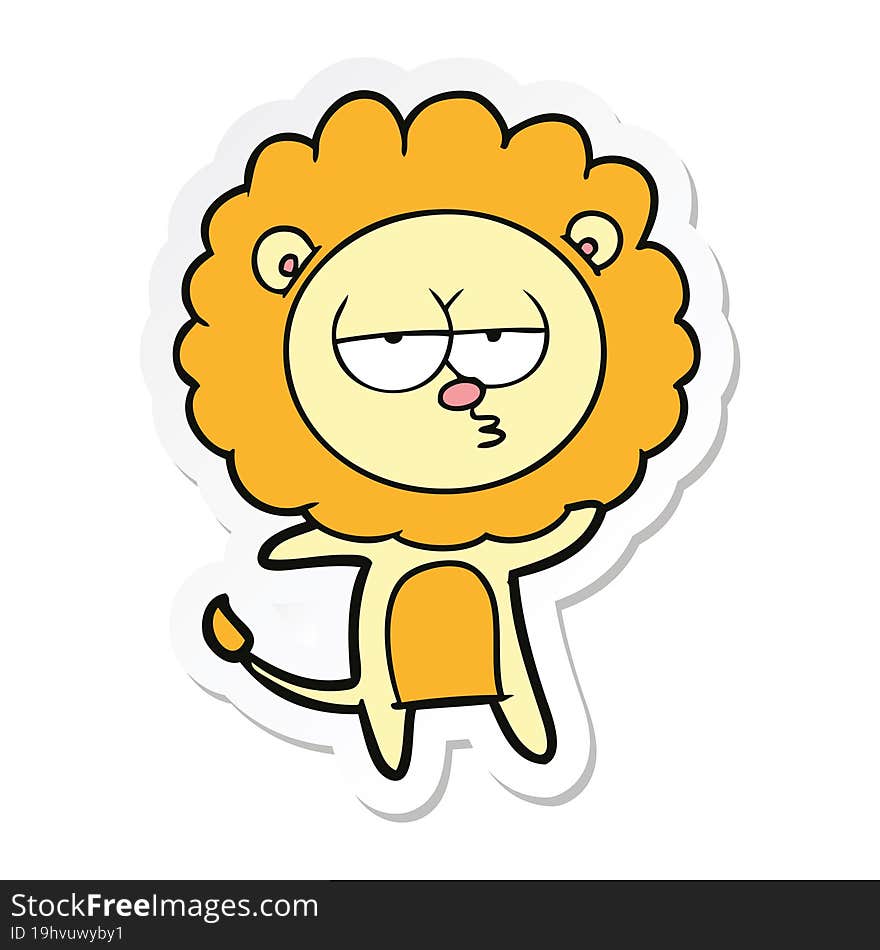 sticker of a cartoon bored lion