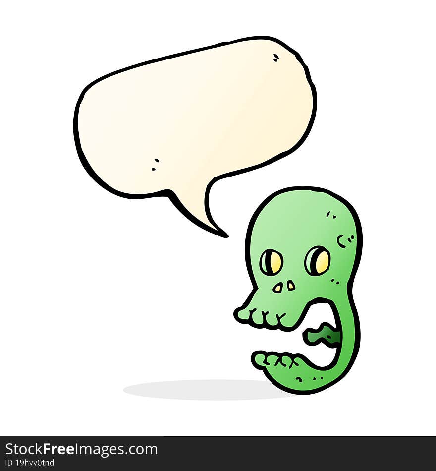 funny cartoon skull with speech bubble