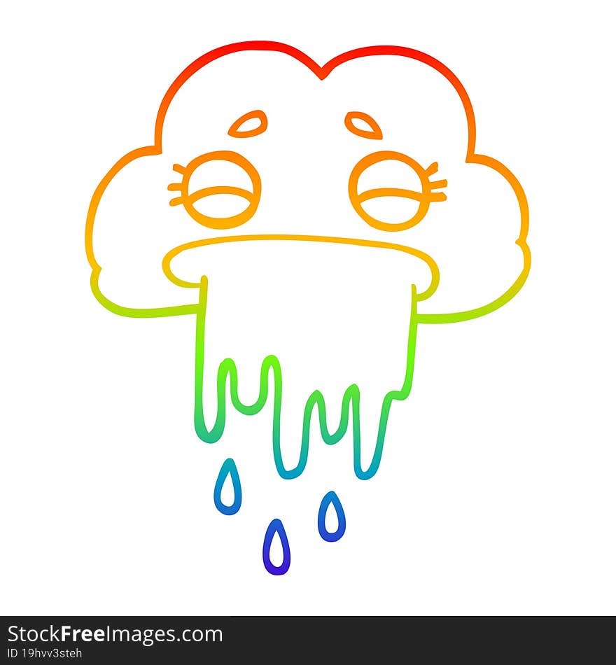 Rainbow Gradient Line Drawing Cartoon Rain Cloud