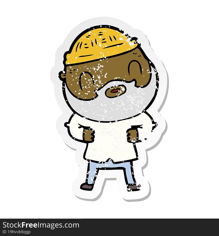 Distressed Sticker Of A Cartoon Bearded Man