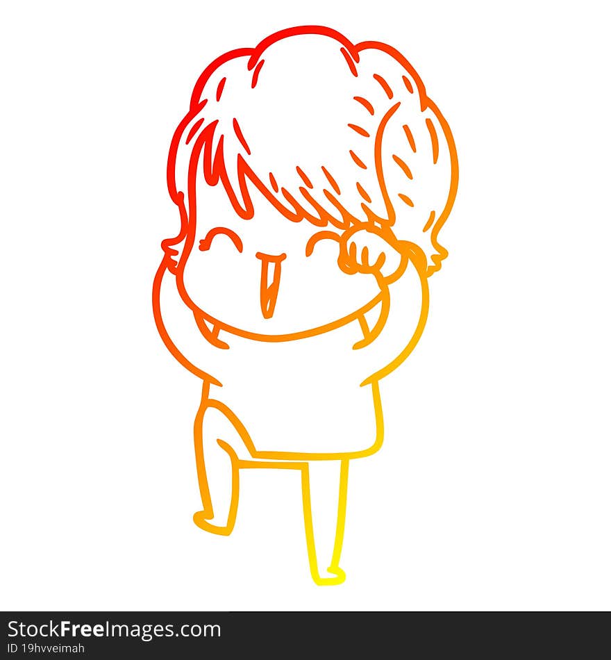 Warm Gradient Line Drawing Cartoon Laughing Woman