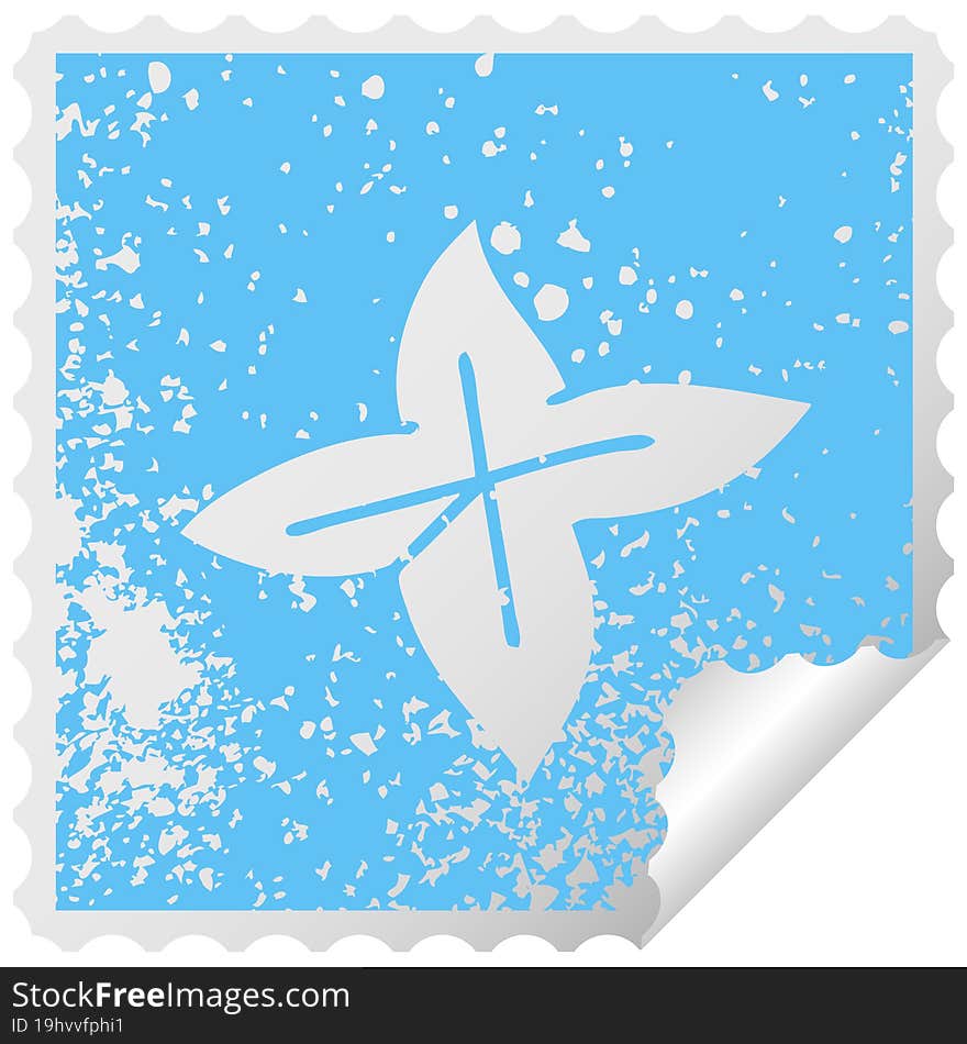 distressed square peeling sticker symbol of a autumn leaf