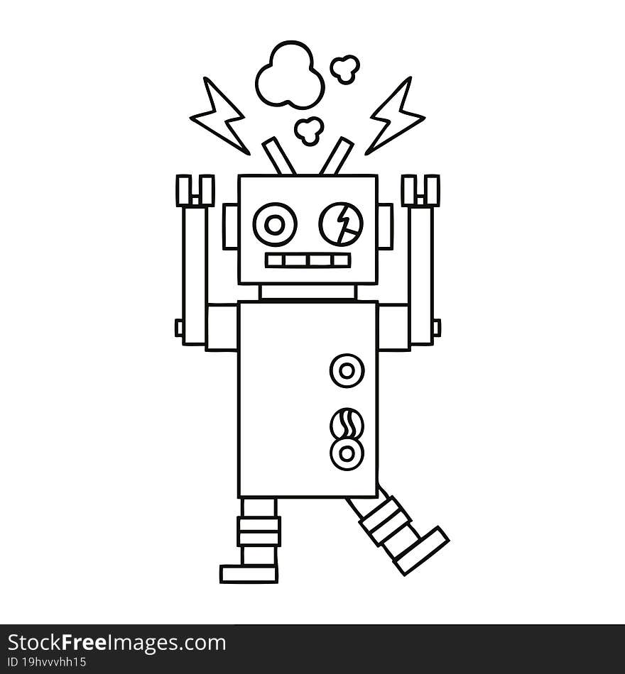 line drawing cartoon malfunctioning robot