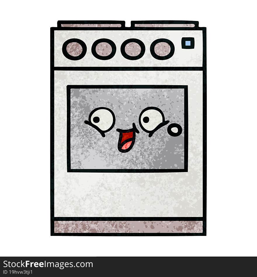 Retro Grunge Texture Cartoon Kitchen Oven