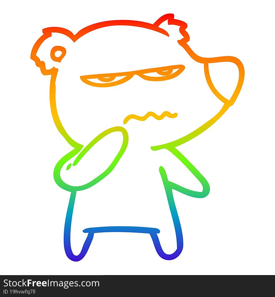 Rainbow Gradient Line Drawing Angry Bear Polar Cartoon