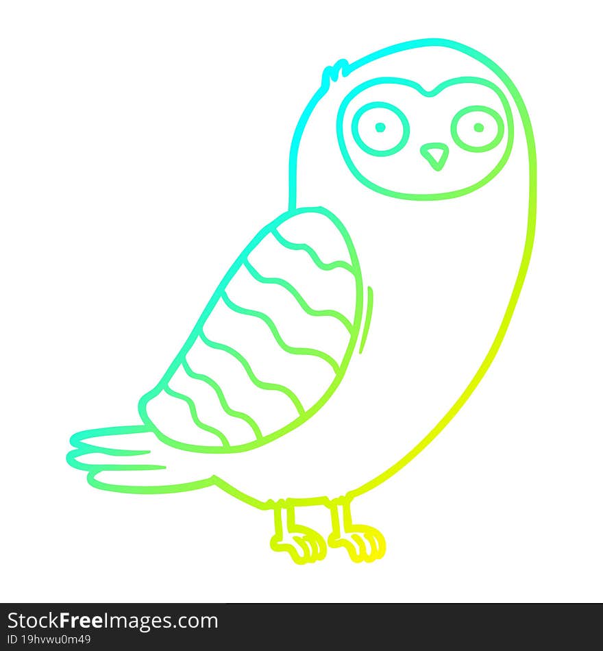 cold gradient line drawing of a cartoon owl