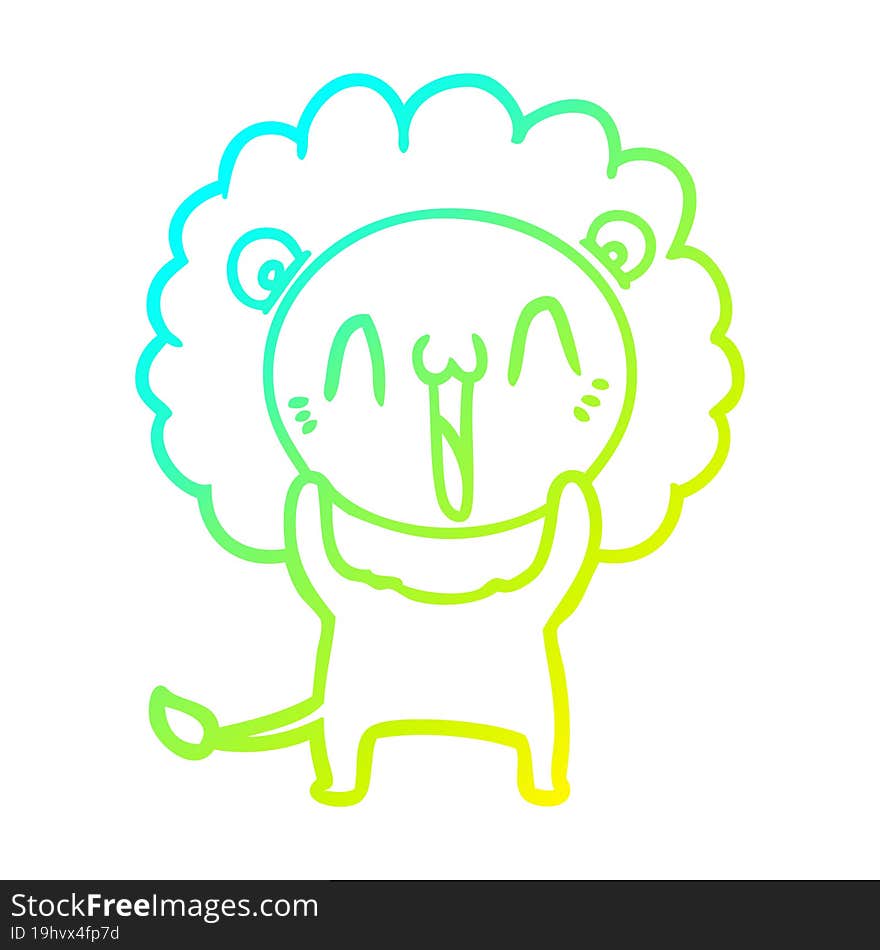 cold gradient line drawing of a happy cartoon lion