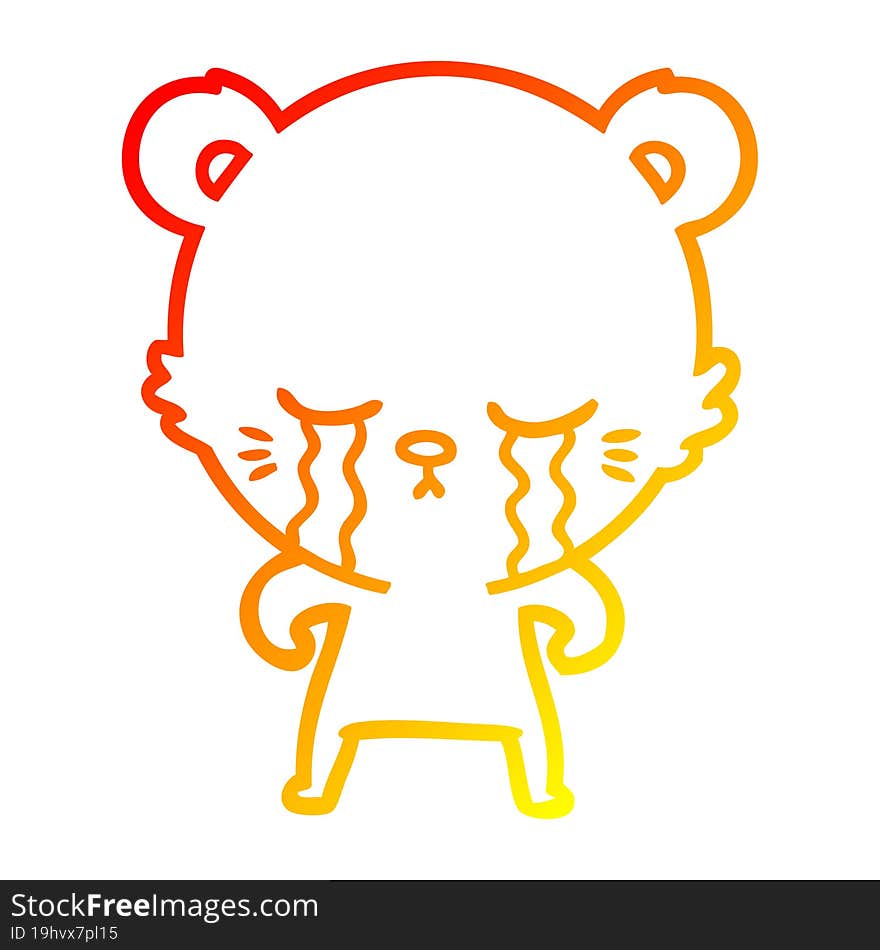 warm gradient line drawing crying cartoon bear