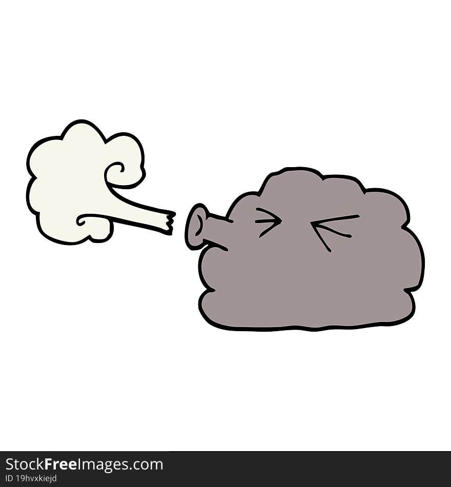 Cartoon Doodle Cloud Blowing A Gale