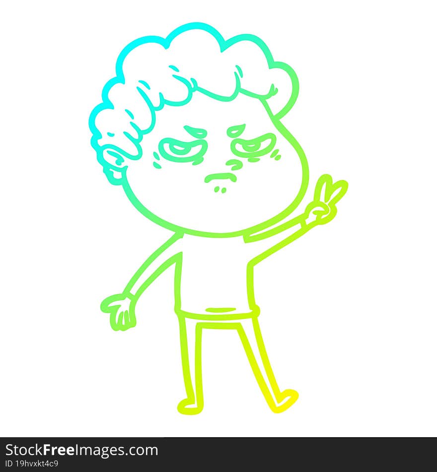 cold gradient line drawing cartoon angry man