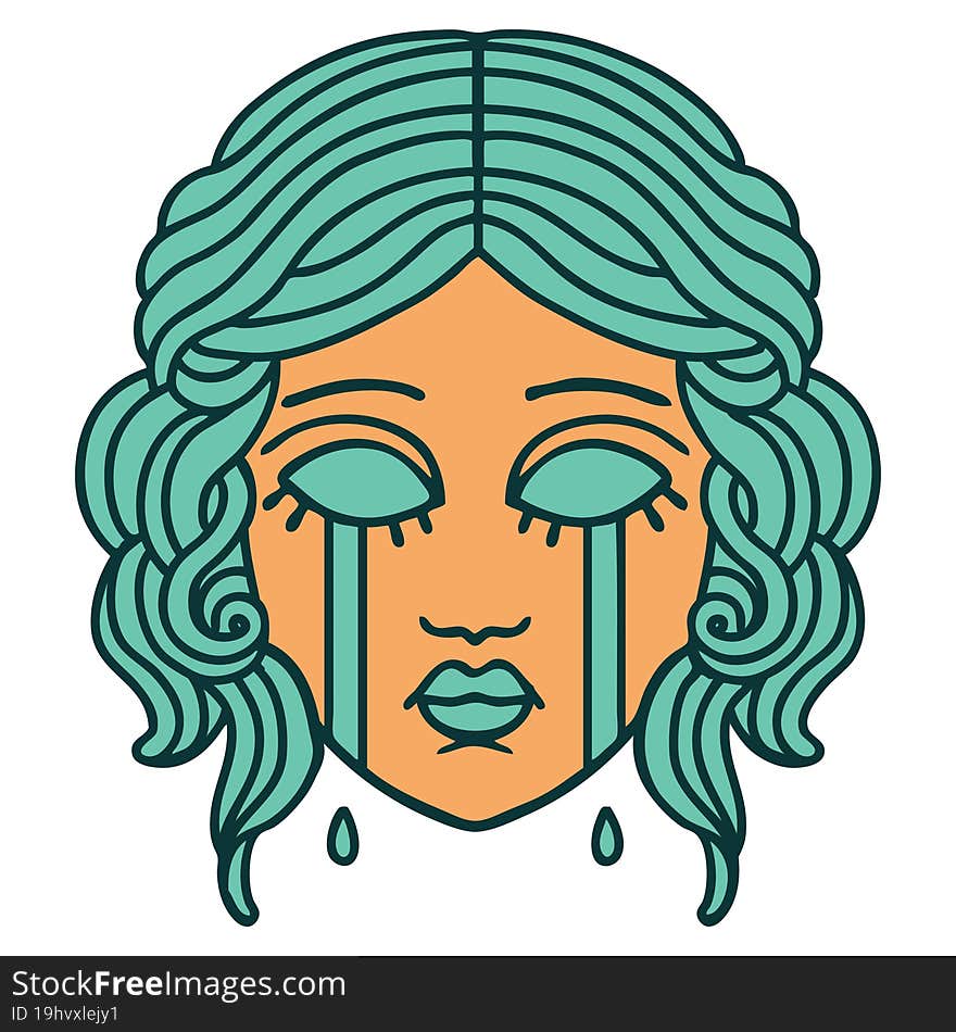 tattoo style icon of female face crying