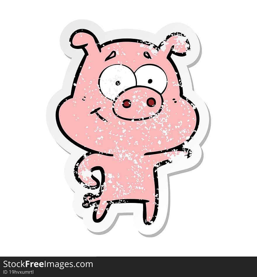 distressed sticker of a cartoon pig pointing