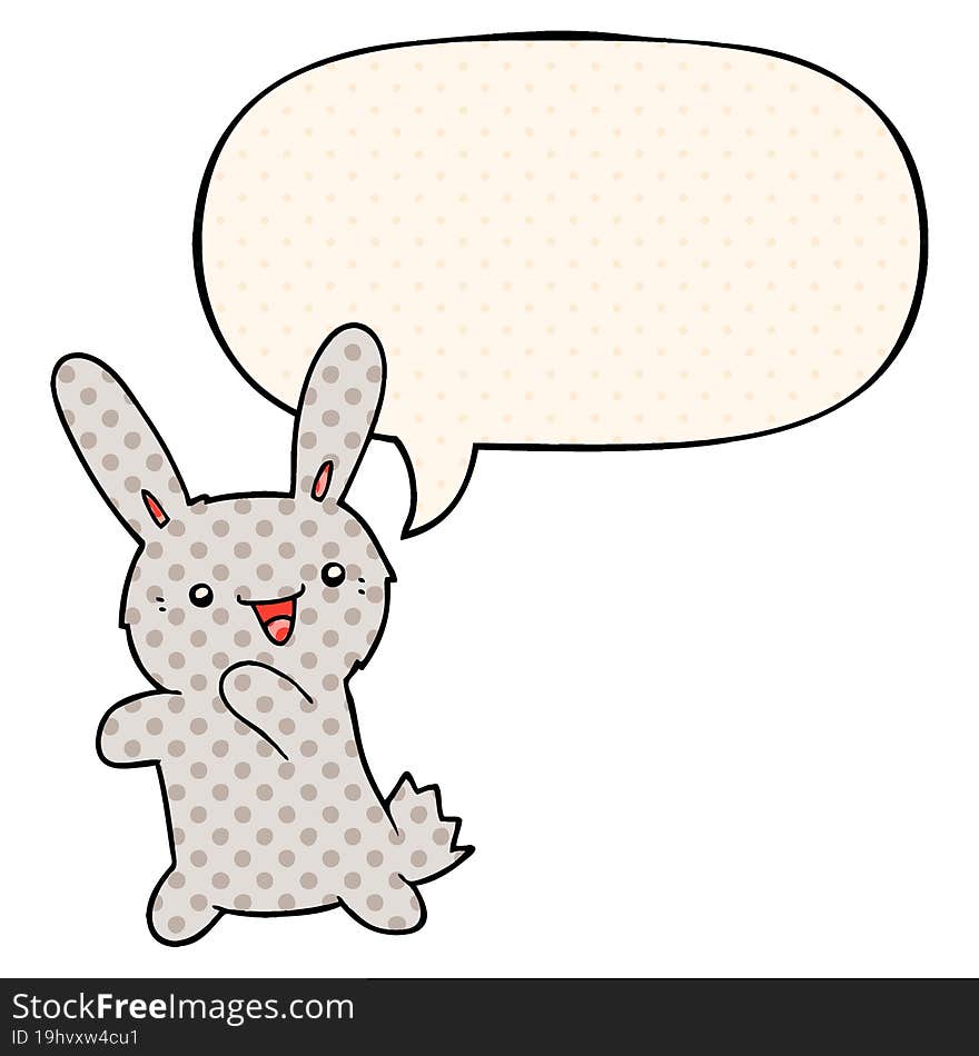 cartoon rabbit with speech bubble in comic book style