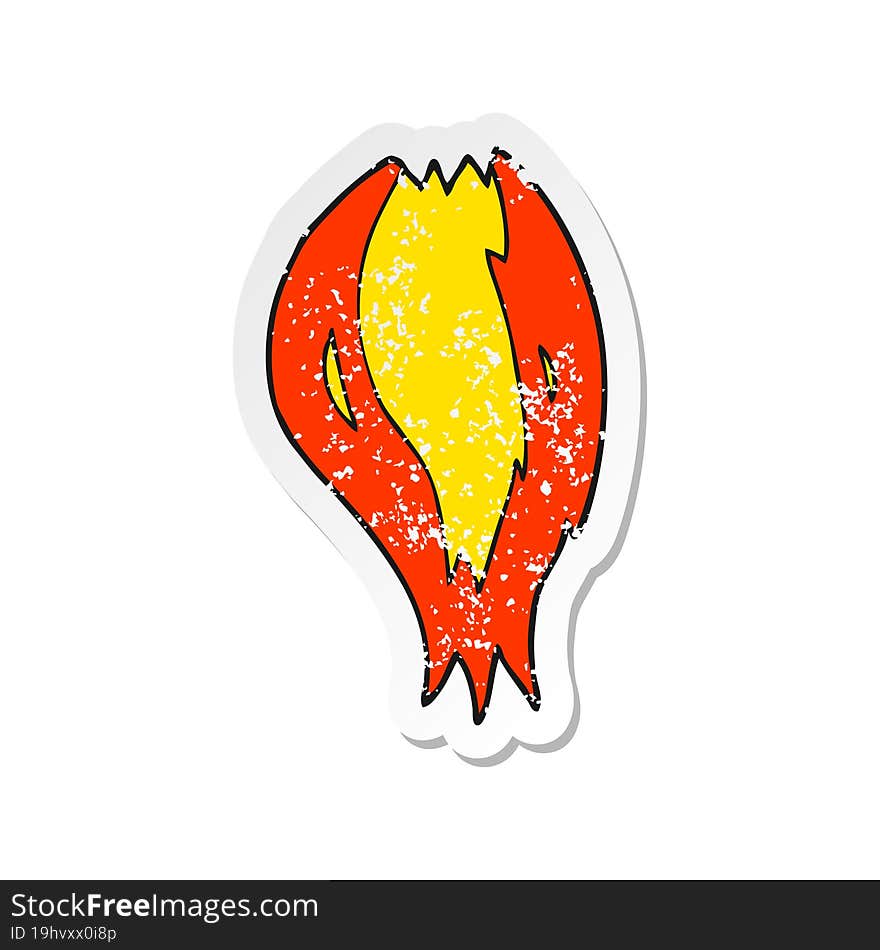 Retro Distressed Sticker Of A Cartoon Rocket Ship Flames