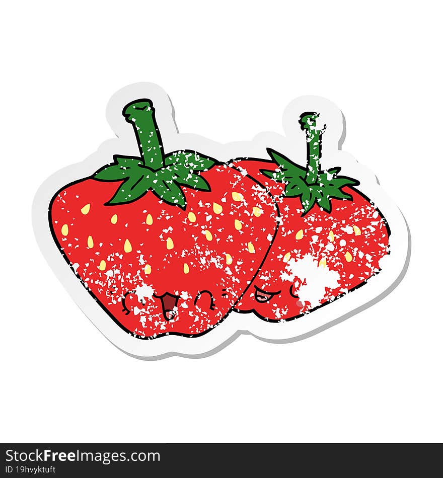 distressed sticker of a cartoon strawberries