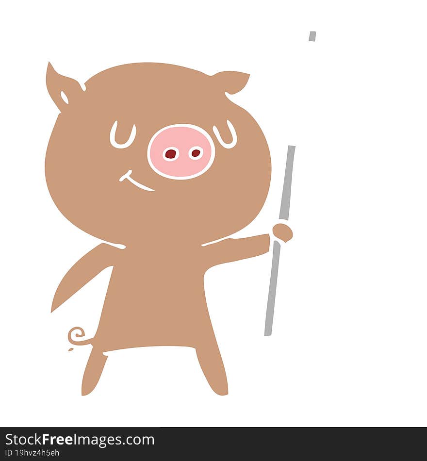 Happy Flat Color Style Cartoon Pig With Placard