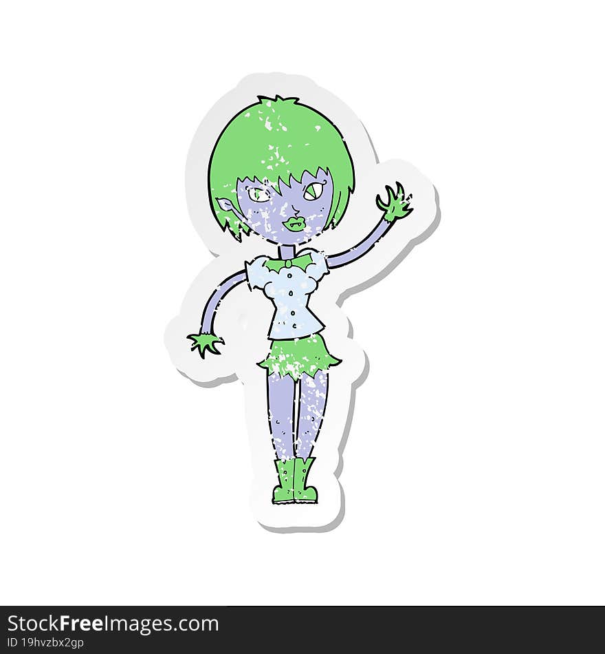 retro distressed sticker of a cartoon vampire girl