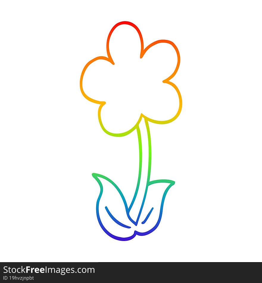 Rainbow Gradient Line Drawing Cute Cartoon Flower