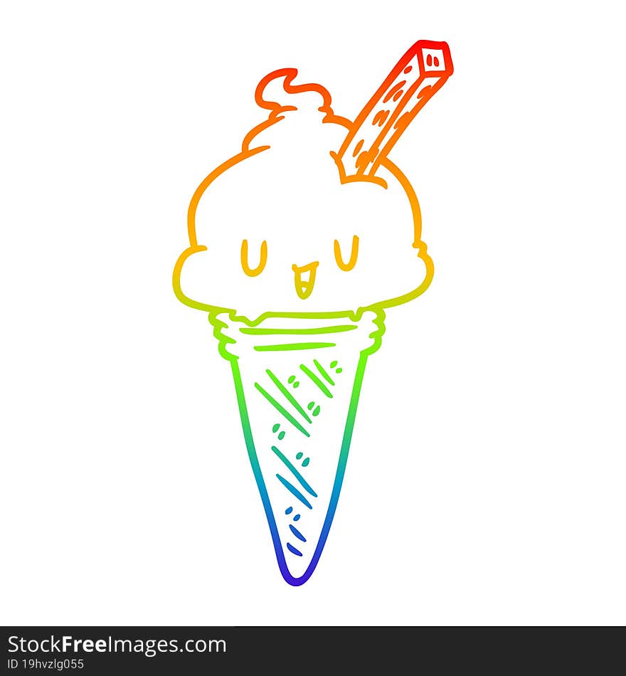 rainbow gradient line drawing cute ice cream