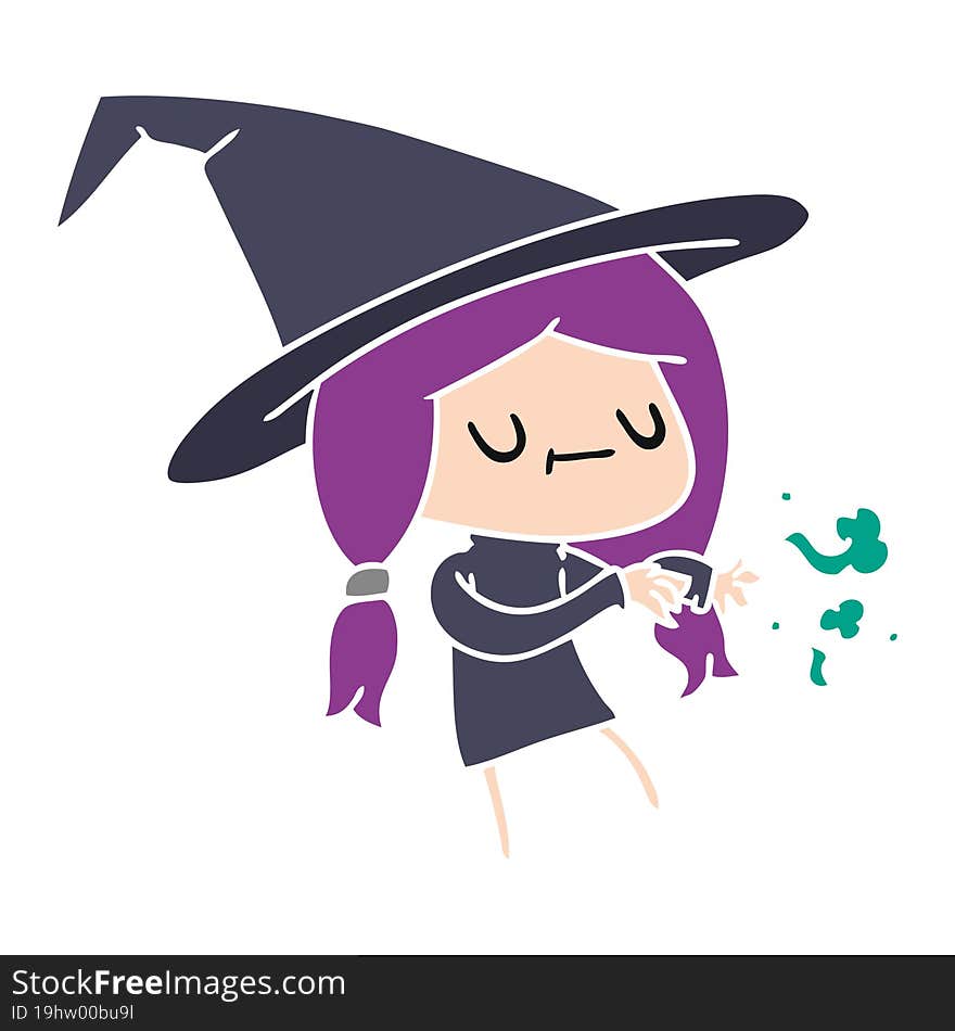 freehand drawn cartoon of cute kawaii witch