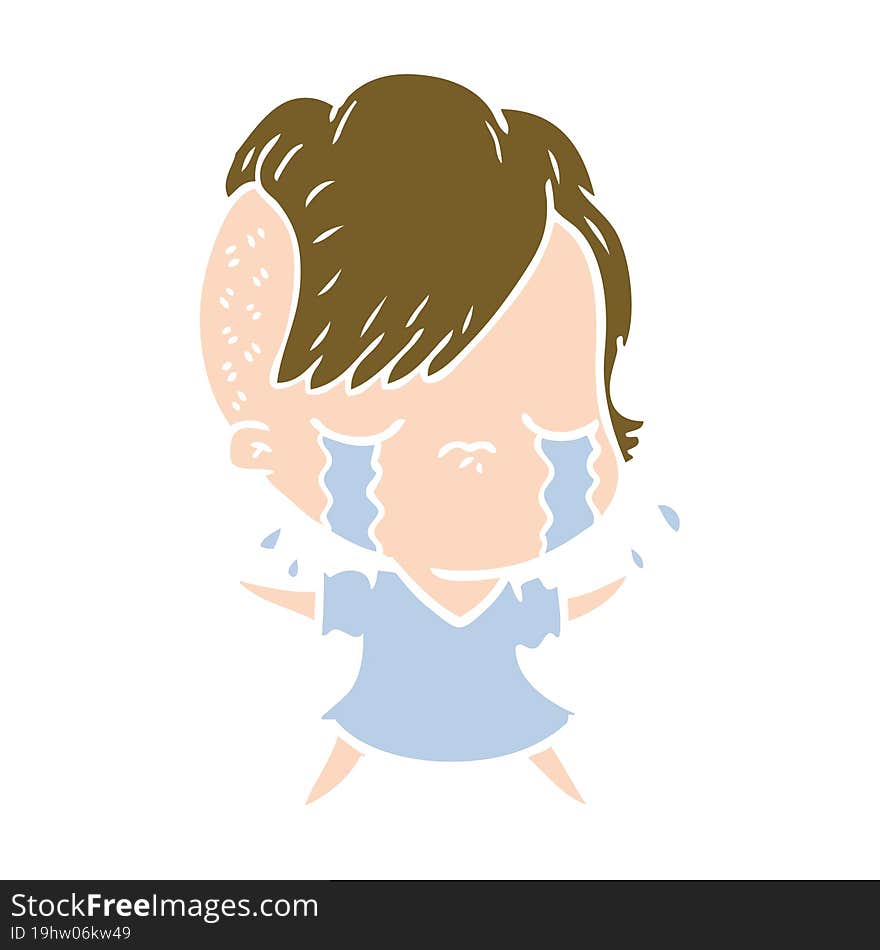 flat color style cartoon crying girl