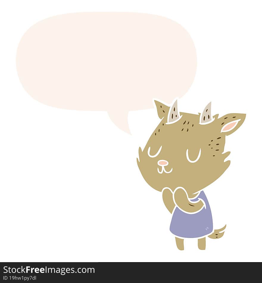 cute cartoon goat with speech bubble in retro style